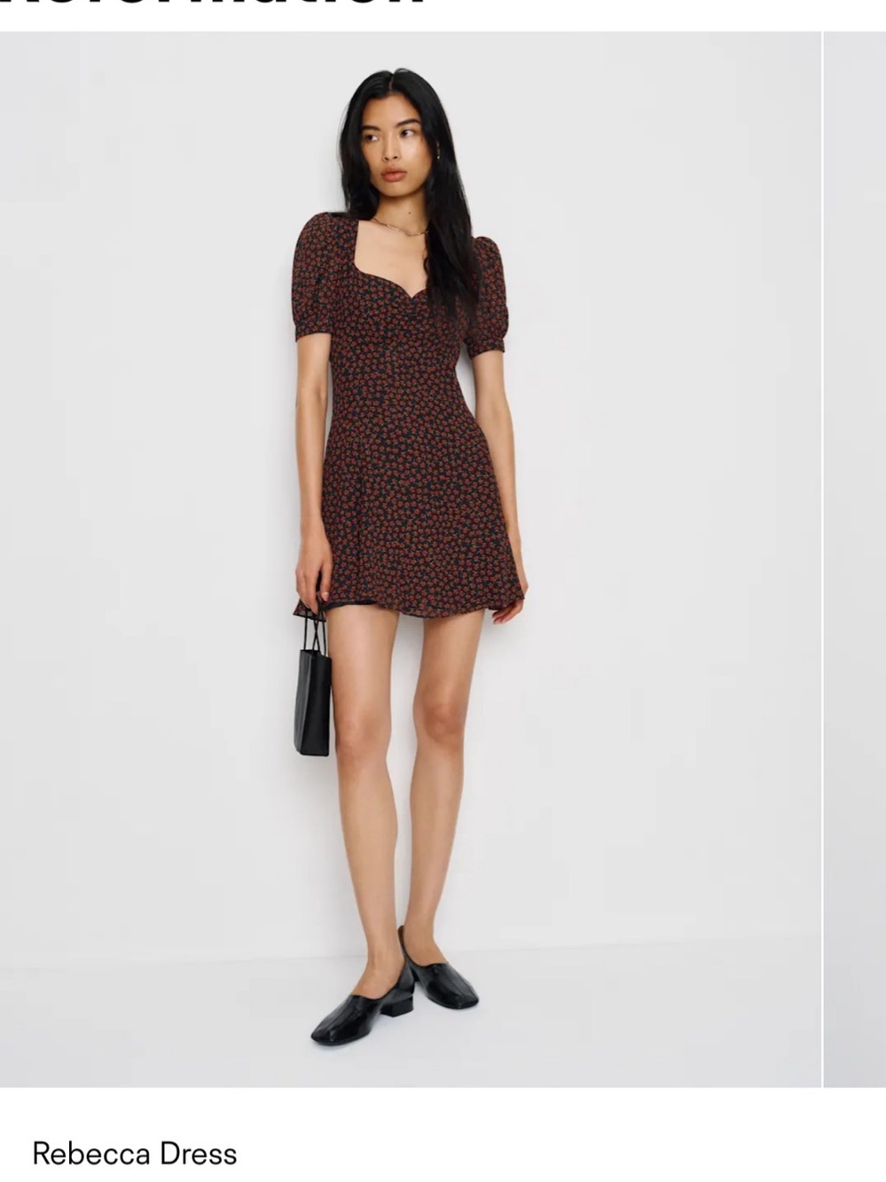 Reformation Rebecca Dress Floral Mini in Black & Red